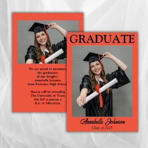 Invitación de graduación de Naranja de fotografía 