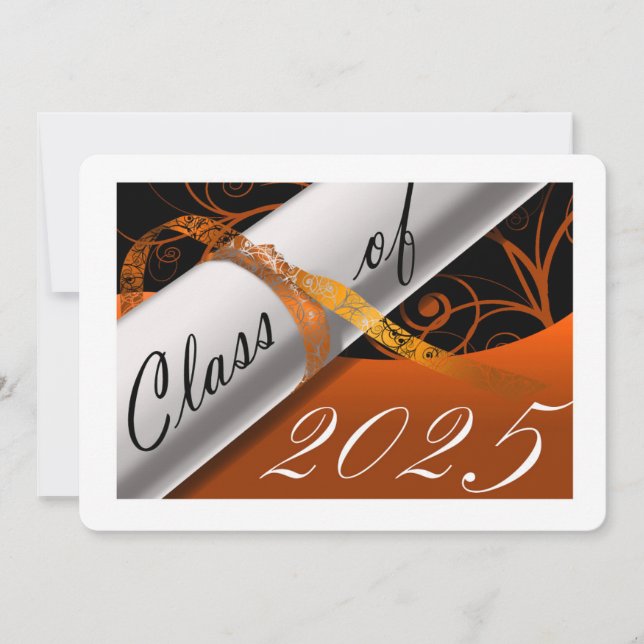 Invitación de graduación de naranja y blanco (Anverso)