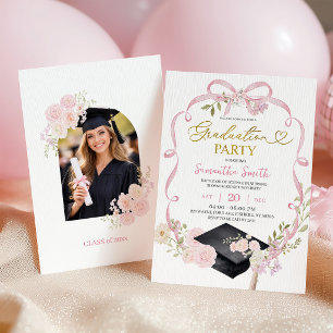 Invitación de graduación de niña coqueta con lazo 
