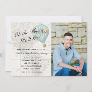 Invitación de graduación de niño en globo aerostát