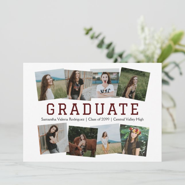 Invitación de graduación de ocho fotografías enmar (Anverso de pie)