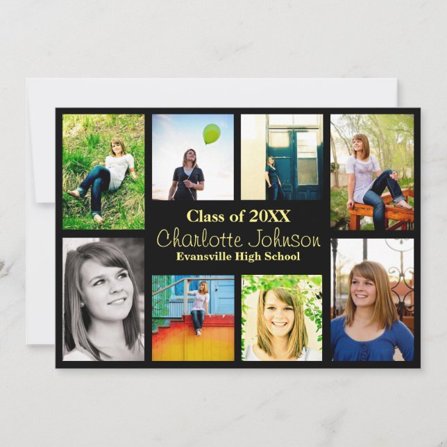 Invitación de graduación de ocho/nueve fotos - neg (Anverso)