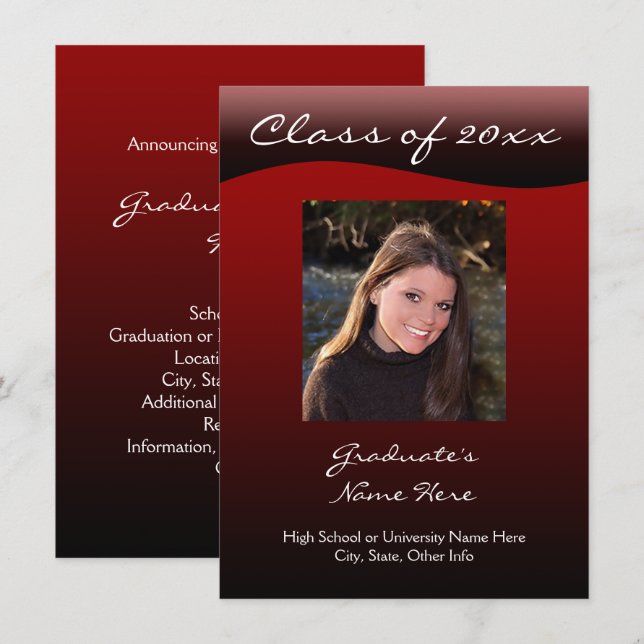Invitación de graduación de ola roja y negra (Anverso / Reverso)