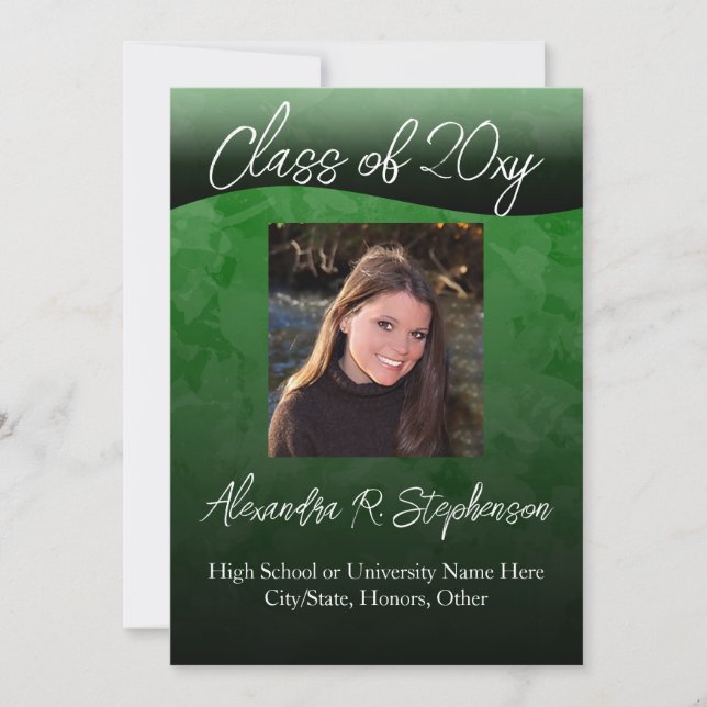 Invitación de graduación de Onda Verde y Negra 5x7 (Anverso)