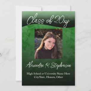 Invitación de graduación de Onda Verde y Negra 5x7