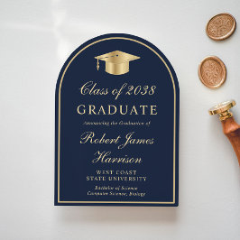 Invitación de graduación de oro azul de Arch Photo