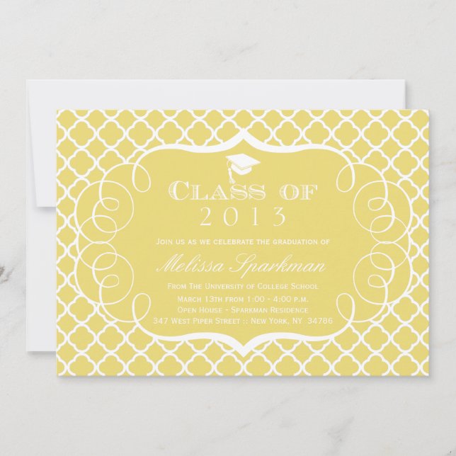 Invitación de graduación de oro + cuatrefoil blanc (Anverso)