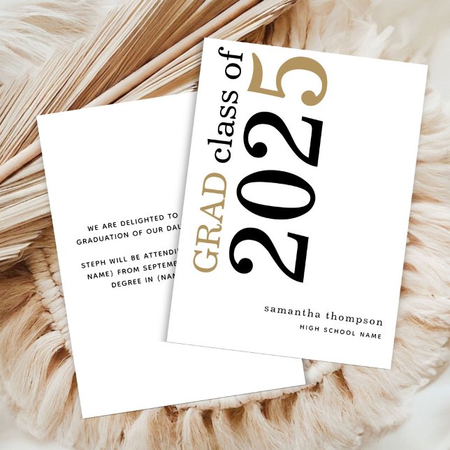 Invitación de graduación de oro negro moderno 2025 (front and back view)