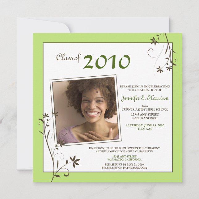 Invitación de graduación de Pastel Floral (lima) (Anverso)