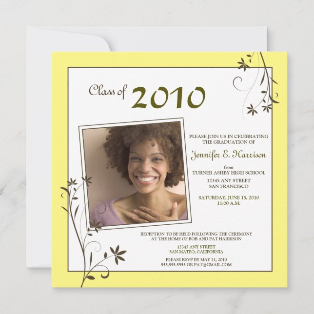 Invitación de graduación de Pastel Floral (limón) (Anverso)