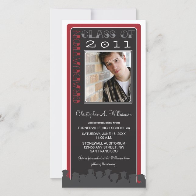 Invitación de graduación de Personalizado rojo ret (Anverso)