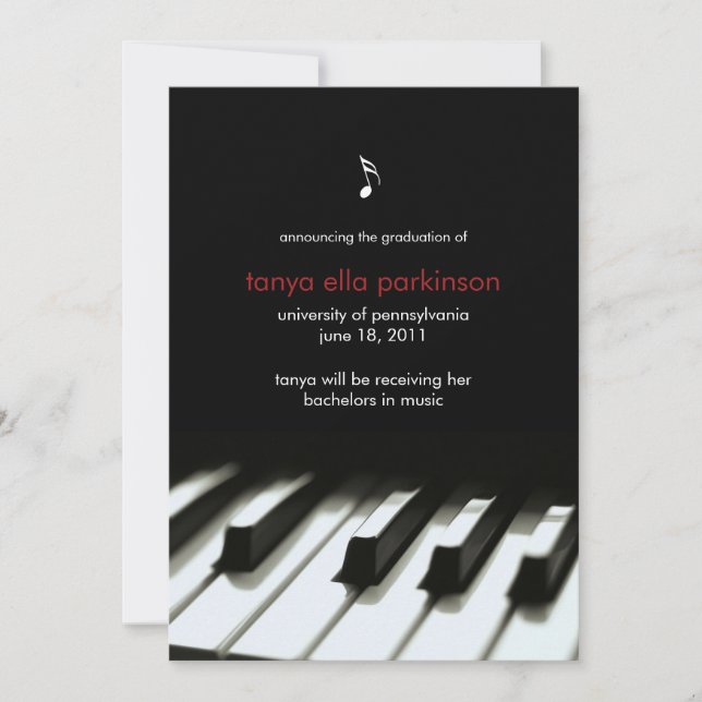 Invitación de graduación de Piano Mayor de Música (Anverso)
