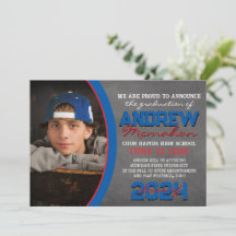 Invitación de graduación de pizarra azul y roja