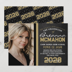 Invitación de graduación de pizarra negra y bronce