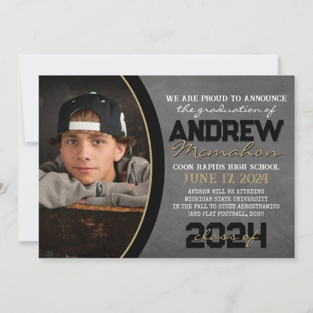 Invitación de graduación de pizarra negra y bronce (Anverso)