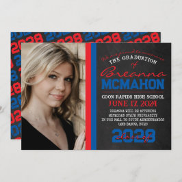 Invitación de graduación de pizarra roja y azul