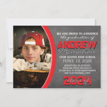 Invitación de graduación de pizarra roja y gris