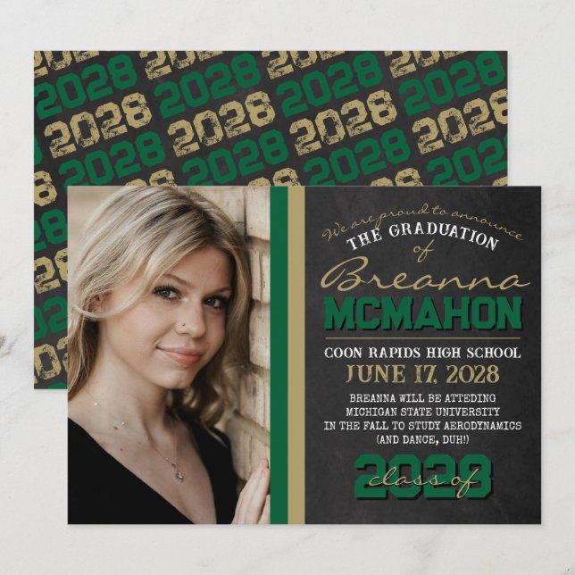 Invitación de graduación de pizarra verde y bronce (Anverso / Reverso)