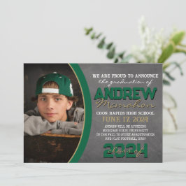 Invitación de graduación de pizarra verde y bronce