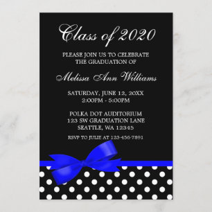 Invitación de graduación de polka azul real