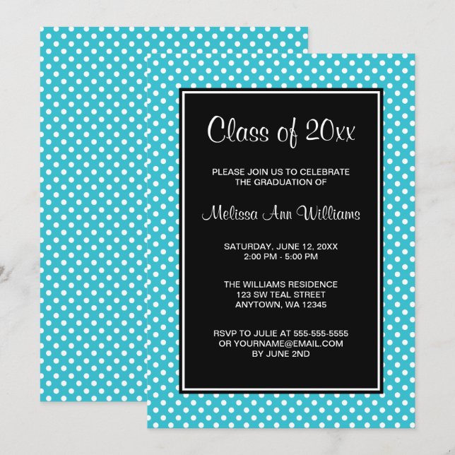 Invitación de graduación de polka negro de banda V (Anverso / Reverso)