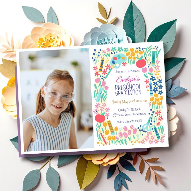 Invitación de Graduación de Preescolar con Foto Fl (Subido por el creador)