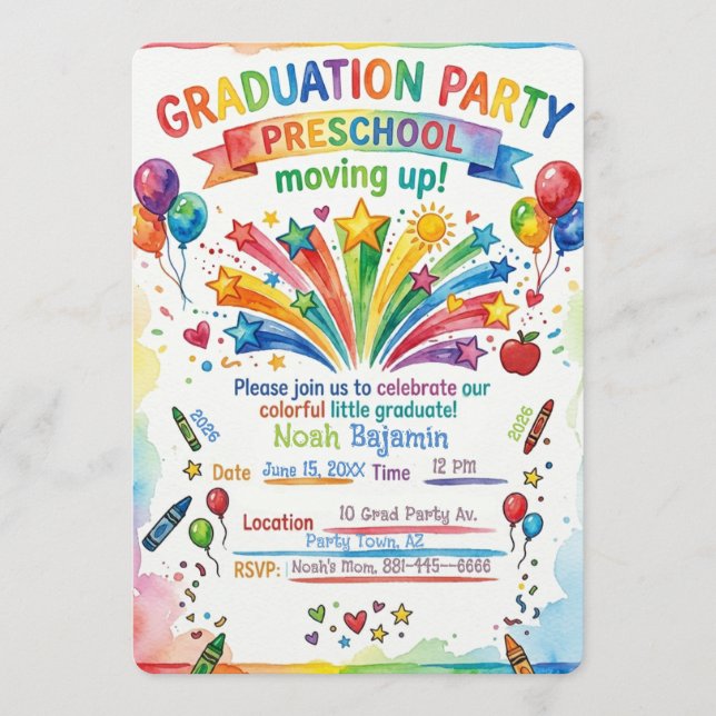 Invitación de graduación de preescolar - Fiesta te (Anverso)