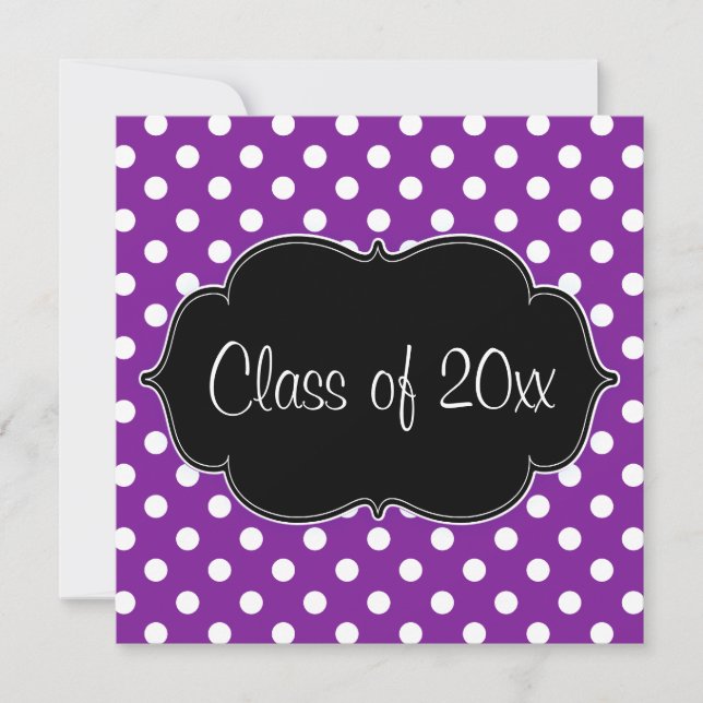 Invitación de graduación de punto de polka morado (Anverso)