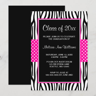 Invitación de graduación de punto de polka rosa ca