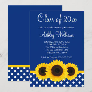 Invitación de graduación de puntos de polka azul g