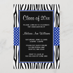 Invitación de graduación de puntos de polka azul Z