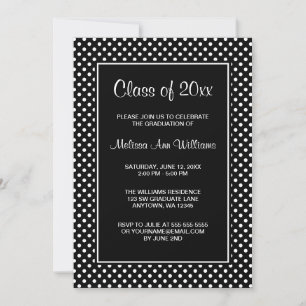 Invitación de graduación de puntos de polka blanco