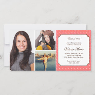 Invitación de graduación de puntos preppy rosa de