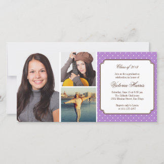 Invitación de graduación de puntos púrpura preppy