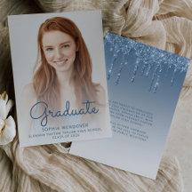 invitación de graduación de Purpurina azul fotográ