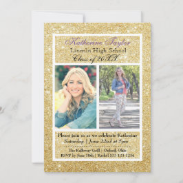 Invitación de graduación de Purpurina de oro 2 fot