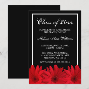 Invitación de graduación de Red Gerbera Daisy