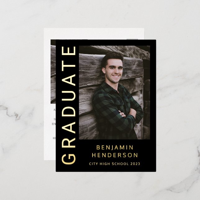 Invitación de graduación de Relieve metalizado dor (Anverso/Reverso)