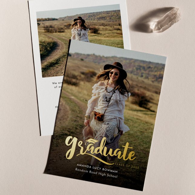Invitación de graduación de Relieve metalizado dor (Graduation 2024 Grad Photos Gold Foil Announcement)