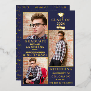 Invitación de graduación de Relieve metalizado dor