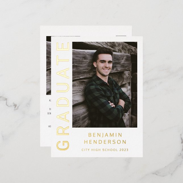 Invitación de graduación de Relieve metalizado dor (Anverso/Reverso)