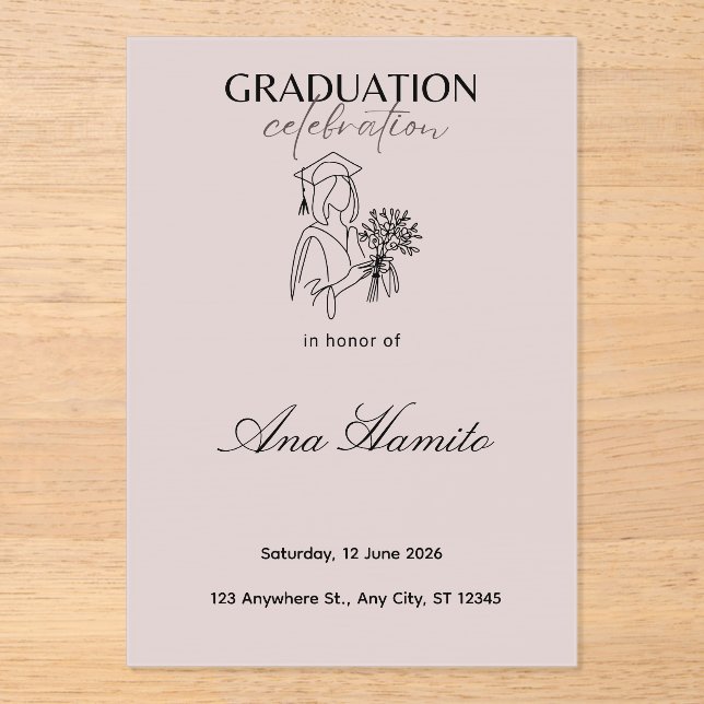 Invitación de graduación de rosa suave moderna (Anverso)