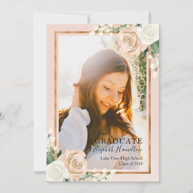 Invitación de graduación de Rubor Floral & Rosa Go (Anverso)
