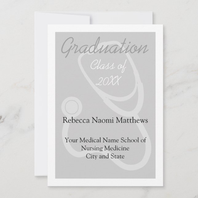 Invitación de Graduación de Salud Moderna Gris/Bla (Anverso)