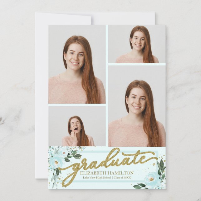 Invitación de Graduación de Secundaria 4 Foto Flor (Anverso)