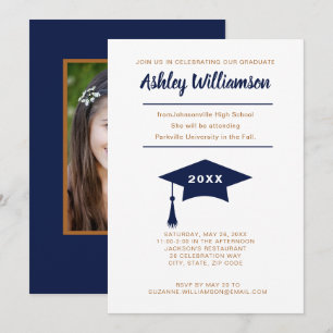 Invitación de Graduación de Secundaria Cap Navy Go
