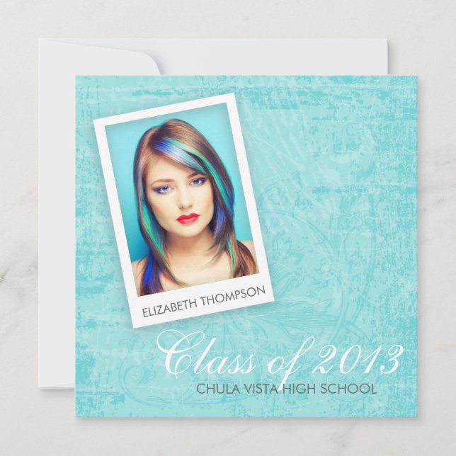 Invitación de Graduación de Square Aqua Grunge (Anverso)