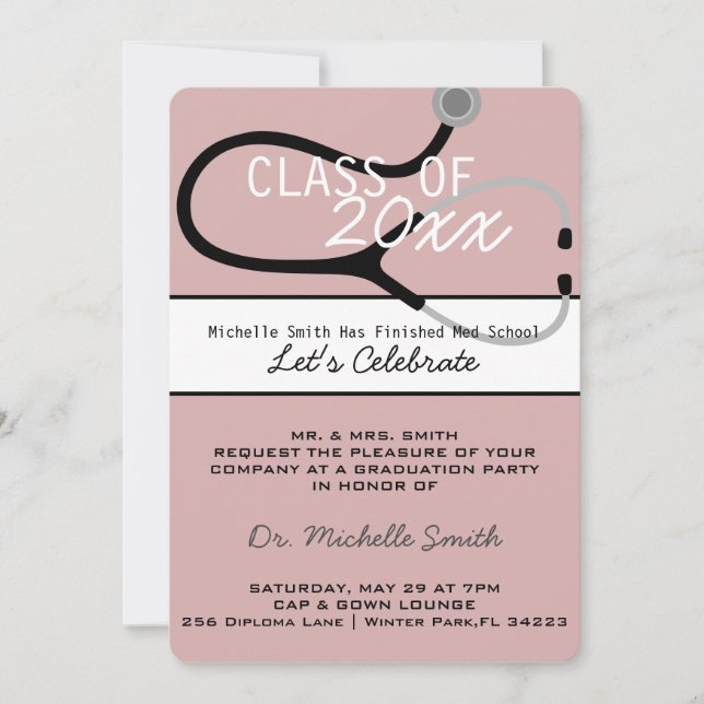 Invitación de graduación de Stethoscope Médica méd (Anverso)