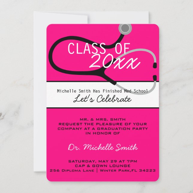 Invitación de graduación de Stethoscope Médica méd (Anverso)