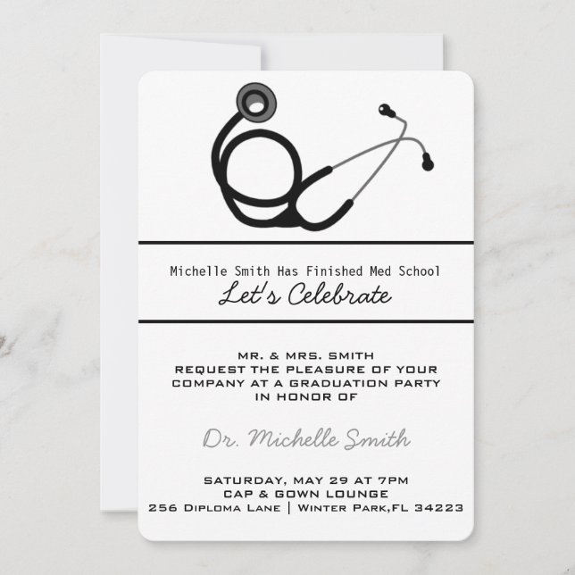 Invitación de graduación de Stethoscope Médica méd (Anverso)